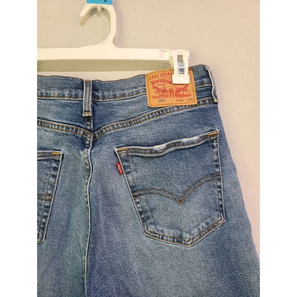 Levis 505 Jeans Mens 34x32 Blue Denim Regular Straight Leg Stretch Retro - Picture 4 of 7